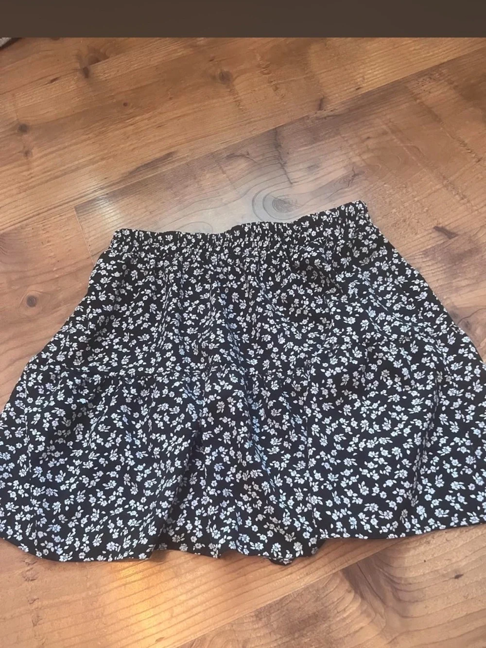 Black Floral Mini Skirt with White Ditsy Print